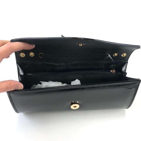 BLACK patent envelope clutch with strap NEW - Picture 2 of 6